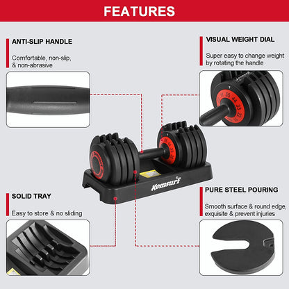 Adjustable Dumbbell, 25/55 Lb Single Dumbbell with Weight Dial Function, Fast Adjust Weight 