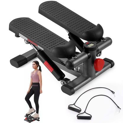 Mini Steppers for Exercise Workout Stepper with LCD Monitor with Resistance Bands 