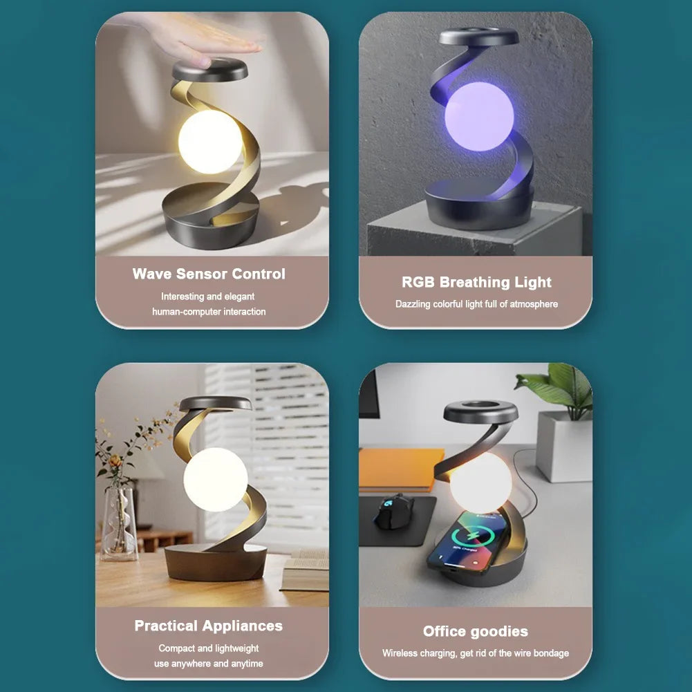 Floating and Spinning LED Moon Lamp 3D Levitating Ball Lamp RGB with Wireless Phone Charger 