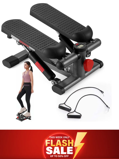 Mini Steppers for Exercise Workout Stepper with LCD Monitor with Resistance Bands 