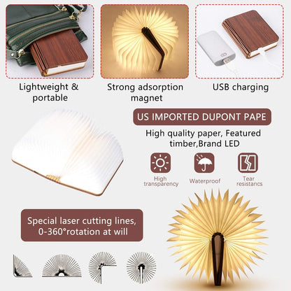 8 Colors Mini Folding Book Lamp Portable LED Paper Lantern with USB Rechargeable 