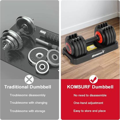 Adjustable Dumbbell, 25/55 Lb Single Dumbbell with Weight Dial Function, Fast Adjust Weight 