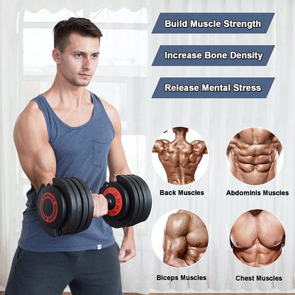 Adjustable Dumbbell, 25/55 Lb Single Dumbbell with Weight Dial Function, Fast Adjust Weight 