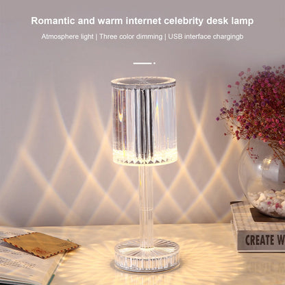 Crystal Table Lamp (Touch & Remote), RGB 3 Colors Changing Lamp Rechargeable 